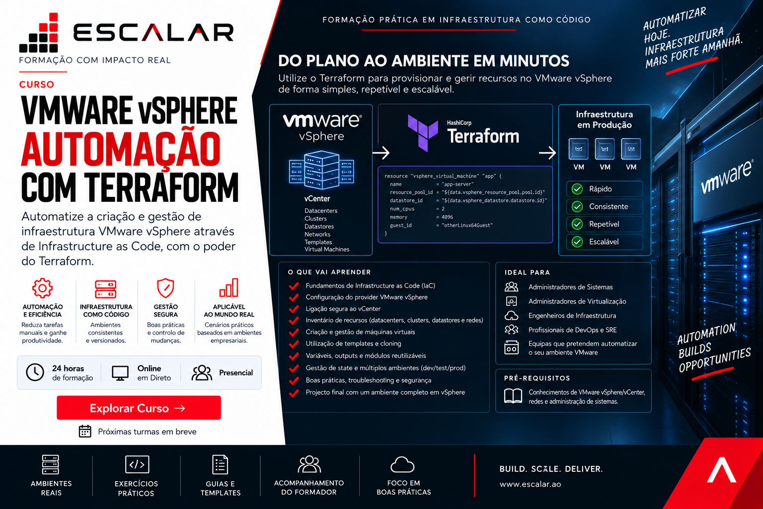 Cartaz da formação VMware vSphere Automation com Terraform: vSphere, vCenter e provisionamento de infraestrutura como código.